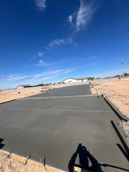 Freshly poured and troweled concrete slab